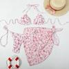 Biquíni Europeu e Americano Estampado 2025 Conjunto de Três Peças Cruzado Fronteira Lazada Saia Envelope Conjunto de Duas Peças Sexy Roupa de Banho Biquíni de Férias