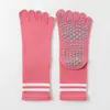 Calcetines de Yoga de Cinco Dedos para Mujer Pilates Deportes Calcetines Largos Rayados Puntos de Silicona Antideslizantes Profesionales Calcetines de Entrenamiento Fitness Calcetines de Dedos Separados