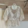 1511 Camisola de Encaje Francés de Lujo Ligero para Mujer con Almohadillas de Sujetador Integradas, No Necesita Usar Ropa Interior Adicional, Cómodo y Amigable con la Piel, Hermoso Espalda de Sujetador