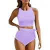 Biquíni de Duas Peças Colorido da Moda Novo Estilo Amazon Europeu e Americano Sexy de Cintura Alta Roupa de Banho Esportiva para Mulheres