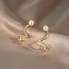 Brincos Femininos Populares Estilo Coreano com Contas da Sorte, Studs Versáteis Simples e Elegantes, Joia de Orelha Estilo Transmissão ao Vivo Atacado