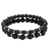 6mm8mm Piedra Volcánica de Lava Negra Mate Pulsera Elástica Set de Pulseras para Hombres