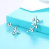 Pendientes Asimétricos de Hoja de Plata Pura S999 para Mujer, Pendientes de Rama Frescos y Sencillos, Pequeños y Delicados Accesorios para Orejas
