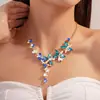 Conjunto de Brincos e Colar com Borla de Flor de Diamante Estilo Palácio Retrô Corrente para Clavícula Colar de Luxo Leve de Alta Qualidade para Mulheres Venda por Atacado