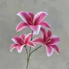 Flor de lírio artificial de 3 cabeças, flor de seda, material floral para casamento, flor artificial para hotel e restaurante, flor de lírio artificial com toque realista em fita