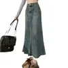 Falda vaquera con abertura para mujer, nuevo estilo de verano, de cintura alta, adelgazante, línea B, de longitud media, ajustada al cuerpo