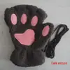 Luvas de garra de gato de inverno luvas fofas de desenho animado de menina gata de inverno com dedos abertos luvas com forro de fleece luvas grossas de pata de urso de meio dedo