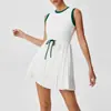 Falda-vestido deportivo de una pieza para mujer, nuevo para primavera y verano, cuello redondo, falda de tenis, secado rápido, transpirable, cintura de color contrastante, para fitness