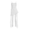 Vestido Longo de Praia Ruffle Patchwork Alça Fina Estilo Francês Ultra-Fada Puro Desejo, Corte Justo, Barra Irregular