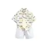 Conjunto de Tres Piezas de Camisa de Verano con Letra Nn para Niños, Conjunto Elegante de Camisa de Manga Corta para Niños, Ropa Elegante para Bebés al por Mayor