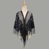 Nuevo chal de encaje calado de gran venta para mujer, moda, flor, borla, poliéster, toalla triangular, elegante, para exterior, toalla parasol