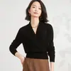 Suéter 100% Lã, Tricô Elegante com Decote V Acinturado para Mulheres, Blusa de Base Fashion e Casual com Pedraria Quente Cor Lisa para Mulheres
