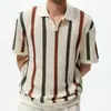 Camiseta Casual de Punto de Manga Corta a Rayas y Bloques de Color Calada Estilo Americano, Nueva de Verano para Hombre, Top Versátil de Moda