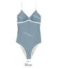 4 colores] Corea del Sur ins sexy sin espalda simple color de contraste retro pecho pequeño traje de baño de una pieza para aguas termales femenino bikini