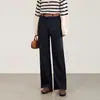2613605-Jeans Nanyou de algodão vintage lavado com elasticidade em quatro direções, cintura alta, simples, para o trabalho, perna reta, novas calças jeans para o início do outono