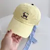 Boné de Baseball Bordado de Cachorro Cartoon Macaron Doce para Mulheres, Proteção Solar de Verão com Laço de Fita Xadrez