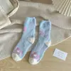 Calcetines Pantufla para Mujer Amazon 2024 Calcetines de Vellón Coral Cálidos Bordados Forrados de Vellón Caña Media Calcetines para Dormir en Casa para Mujer Flor