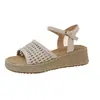 Sandalias de cuña de punta abierta con plataforma gruesa, nuevo estilo de verano 2026, zapatos de tacón alto para mujeres petite, con una sola tira de hebilla, zapatos de mujer estilo romano