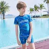 Traje de Baño para Niños Niños Dividido Moda Manga Larga Trunks Traje de Baño 2025 Nuevo Estilo Niños Grandes Niños Trunks de Natación Equipo