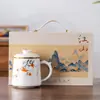 Xícara de Chá de Jadeíta, Cerâmica Paisagística Cultural e Criativa para Escritório, Caneca com Separação de Chá e Água, Copo de Água, Lembrança de Negócios para Empresa