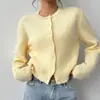 Cardigan de Tricô Amazon Fashion para Mulheres, Gola Redonda, Manga Longa, Suéter de Cor Sólida, Novo Top Versátil de Corte Slim para Primavera