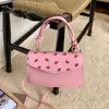 Bolsa de Ombro Transversal de Couro Sintético Estampada com Morangos Patchwork Estilo Coreano Moda Tendência Grande Capacidade Elegante Bolsa Quadrada Pequena para Mulheres