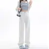 Calça Jeans Branca Wide Leg Estreita para Mulheres, Novo Estilo Primavera/Verão 2026, Cintura Alta, Fluida, Petite, Calça Reta Solta