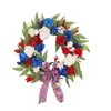 Corona de Rosas Americana del Día de la Independencia Transfronteriza Roja Blanca y Azul Corona Artificial Colgante de Pared Decoración de Bandera Colgante de Puerta