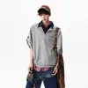Camisa Polo Falsa de Dos Piezas con Solapa y Media Cremallera, Camiseta de Manga Corta para Hombre, Top Casual Versátil Holgado de Verano
