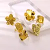 Anel de Aço Inoxidável com Design Floral Pesado Dourado Retro Brilhante Estilo Palácio Retro Anel de Design de Ponta