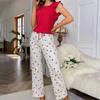 Mangas Voladoras Pequeñas Ropa de Casa para Mujer Transfronteriza Pantalones con Estampado de Corazones Tiras en las Axilas con Volantes Pijama Europeo y Americano Estilo Europeo y Americano