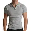 Camiseta cruzada para hombre, camisa henley casual americana, manga corta de comercio exterior, camiseta de manga corta simple ajustada de color liso para Amazon