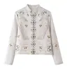 Roupas Femininas Transfronteiriças Europeias e Americanas AliExpress Moda Simples Slim Fit Gola Alta Estampagem Posicionada Tecido Escovado Jaqueta Roupa Exterior