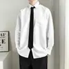 Camisa blanca de manga larga para hombre, conjunto holgado para pareja, camisa de uniforme escolar para clase estudiantil moderna estilo coreano, camisa casual estilo universitario