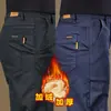 Calça Reta Masculina de Alta Qualidade, High-End, Outono e Inverno, Nova, Quente, Versátil, Forrada com Fleece, Resistente ao Desgaste, Slim, de Negócios, Luxo Leve