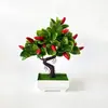 Planta en maceta de árbol frutal artificial de 17 ramas para decoración de mostrador de sala de estar, bonsái de fruta de la fortuna, maceta de planta verde de escritorio para Año Nuevo
