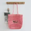Bolsa de Palha de Ombro Único com Bordado de Letras, Nova Bolsa Grande de Palha Trançada Vazada, Bolsa de Praia para Férias, Bolsa Versátil Feminina