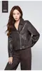 Chaqueta corta de piel de oveja versátil para mujer, otoño e invierno 2026, corte holgado, cuello de solapa, chaqueta de motociclista, negra, abrigo de alta gama