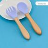 Amazon louça para mães e bebês cabo de madeira colher de silicone prática de alimentação infantil garfo colher conjunto em estoque