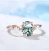 Anillo de Plata de Ley S925 con Ágata Verde Ovalada de la Suerte Bordeado con Tres Diamantes Blancos Estilo Ins Moda Popular Anillo Literario