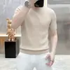 Camiseta de Tricô de Manga Curta para Homem com Textura Listrada Tridimensional, Estilo Old Money, Corte Slim, Seda de Gelo para Negócios, Verão, Atacado de Fábrica Transfronteiriço