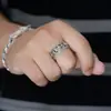 Anillo de mantra de seis palabras retro para hombre, anillo abierto hueco desgastado, anillo de plata tailandesa de imitación desgastada con Sutra del Corazón para hombre