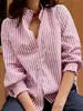 Amazon Comercio Exterior Transfronterizo Primavera y Otoño Nuevo Top Cardigan Rayado con Volantes Camisa de Moda Casual de Manga Larga para Mujer