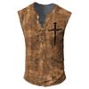 Camiseta de verano para hombre, informal, sin mangas, con estampado digital desgastado, talla grande, estilo europeo y americano, con siete botones y tapeta abierta