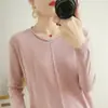 Suéter de tricô feminino novo estilo, fio de algodão simples, atacado, versátil, caimento solto, gola redonda, manga longa, casual, adequado para primavera e outono, transfronteiriço