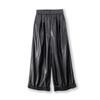 Calça de Couro com Renda de Nove Pontos Cor Café de Alta Qualidade para Mulheres 2025 Outono Popular Nova Cintura Elástica Aparência Emagrecedora Calça de Perna Larga Solta