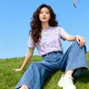 Camiseta de Manga Corta Holgada y Versátil para Hombro Derecho para Mujer 2026 Nuevo Estilo Coreano Hermoso Diseño Top Camiseta de Verano para Mujer