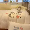 Conjunto de Quatro Peças Bordado com Aplique de Algodão Desenho Animado de Alta Precisão Classe A, Jogo de Cobre Leito, Lençol e Lençol com Elástico de Algodão Puro Estampado para Crianças