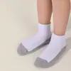Calcetines de Algodón de Media Caña para Niños Estudiantes, Antibacterianos, Anti-Pilling, Sin Costuras, Resistentes al Olor, con Malla de Bloqueo de Color para Deportes, Alta Elasticidad, Blancos, Estilo Delgado