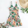 2023 nuevo traje de baño conservador retro de una pieza con estampado para mujer de comercio exterior europeo y americano, falda con calzón, traje de baño sin espalda que cubre la carne